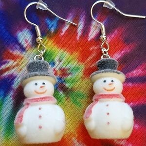 HANDMADE Fuzzy Frosted Snowman Earrings
